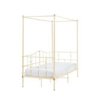 Cama Con Dosel Individual 90 X 200 Cm Moderna De Metal Estructura De Metal Beige Artonne