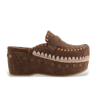 Mou para mujer. MU.SW611004A Zuecos de piel Clog overstitching marrón (39), 3 a 5cm, Ante, Ninguno, Casual