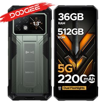 Teléfono Resistente DOOGEE S200 Max 5G, Batería de 22000 mAh, Pantalla Trasera de 1.3'', 36 GB (16+20), Linterna Dual, Cámara IA de 108 MP