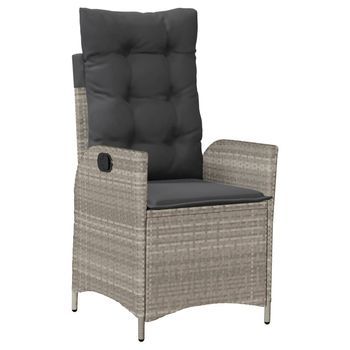 Sillón De Jardín | Silla De Exterior Reclinable Con Cojines Ratán Pe Gris Claro