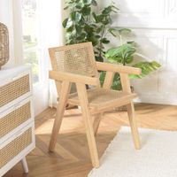 sillon de madera de hevea clara con respaldo y asiento de ratan