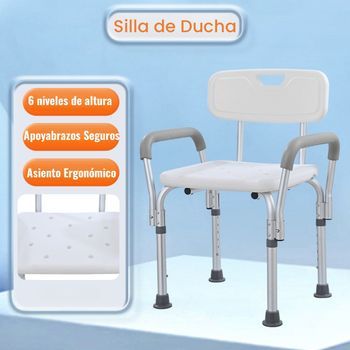 Silla De Ducha Con Respaldo Para Adultos, Ortopédica, Antideslizante, Altura Regulable, Ayuda Ancianos Y Discapacitados