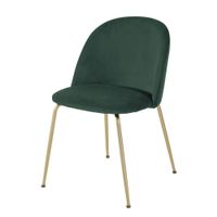 silla de terciopelo verde oscuro y acero dorado