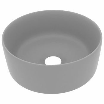 Lavabo De Lujo Redondo Cerámica Gris Claro Mate 40x15 Cm Vidaxl