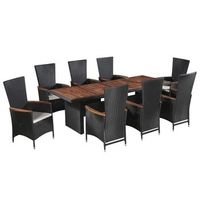 set comedor de jardn 9 piezas y cojines ratn sinttico negro