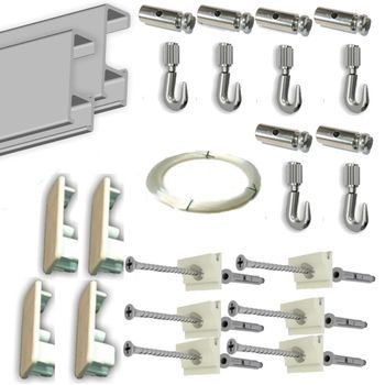 Pack Basic Fast De 3 Metros Guías De Aluminio Plata Mate Con 6 Colgadores Nylon Para Colgar Cuadros……… (plata Mate)