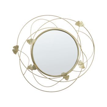 Espejo De Pared De Metal Dorado Motivos Con Forma De Hoja 47 Cm Glamour Sala De Estar Dormitorio Anglet