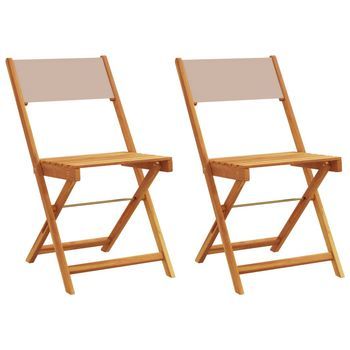 Pack 2 Uds Silla De Jardín | Sillas De Bistró Madera Maciza Acacia Y Tela Gris Taupe