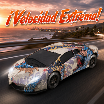 Coche de Control Remoto con Luces y Diseño Graffiti Dinosaurio - Vehículo RC 1:16 de Alta Velocidad - Juguete de Carreras de Simulación Urbana