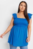 yours top algodon azul cobalto nido de abeja con tirantes bordados mujer curvy y tallas grandes yours