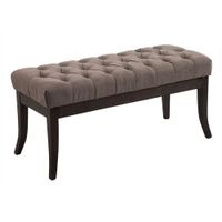 banco con patas de madera y asiento en tela gris topo