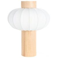lampara de mesa moderna de metal hierro pantalla de nailon madera de caucho forma redonda marron claro abens