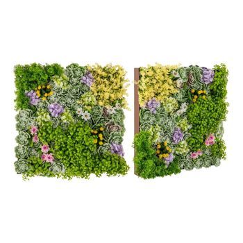 Paquete De 2 Arte De Pared De Follaje Artificial Con Marco Cuadrado, Vegetación De Pared 3d, Flores De 50x50cm