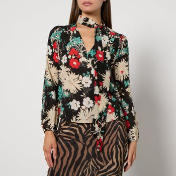 RIXO Moss Floral-Print Silk-Chiffon Blouse - UK 12