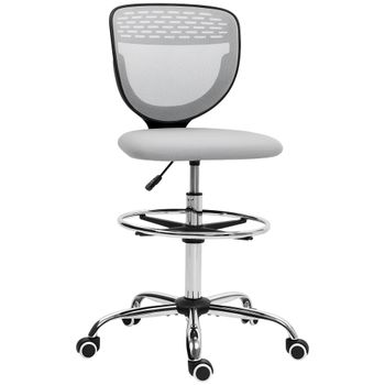 Vinsetto Silla de oficina ergonómica de malla, silla de dibujo, altura y reposapiés ajustable, 59 x 59 x 106-126 cm, gris
