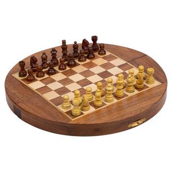 Ajedrez Magnético Con Caja Semiredonda De Madera Marrón D23x2