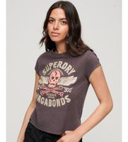 superdry para mujer w1011391a camiseta de manga casquillo con adornos gris s casual algodon manga corta