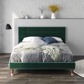 Cama Con Cabecero - 140 X 200 Cm - Terciopelo - Verde