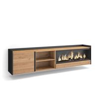 mueble tv television muebles de salon almacenaje 212x50x35 cm para tv hasta 80 chimenea electrica xxl colgado suspendido estilo moderno roble y negro