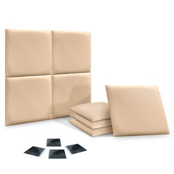 Dhome Juego De 8 Paneles Tapizados De Pana Premium Pack Autoadhesivos Para Pared Acústicos Absorbentes Protección Impactos (beige, 50x50cm, X8)