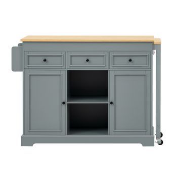 Isla De Cocina Móvil Con Ruedas, Encimera Extensible 112-188 Cm, 3 Cajones, Gris