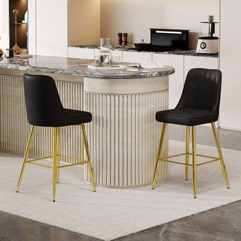 Juego De 2 Taburetes De Bar Negros, 100 Cm, Estructura Metálica Dorada