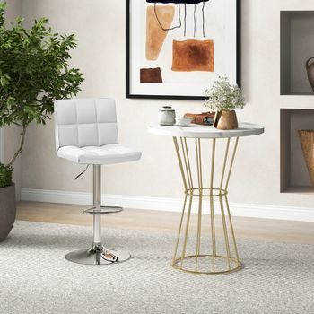 Juego De 2 Taburetes De Piel Sintética Con Altura Ajustable Asiento Giratorio De 360° Reposapiés Y Base Metálica Silla De Comedor Blanco