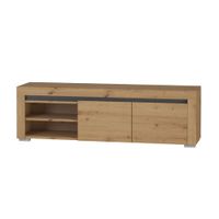 mueble tv 2 puertas 152 cm con led paneles laminados madera y gris