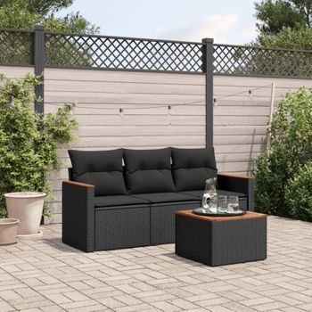 Conjunto De Sofás Jardín 4 Uds | Mueble Jardin Mesa Y Sillas Con Cojines Ratán Sintético Negro Cfw505908