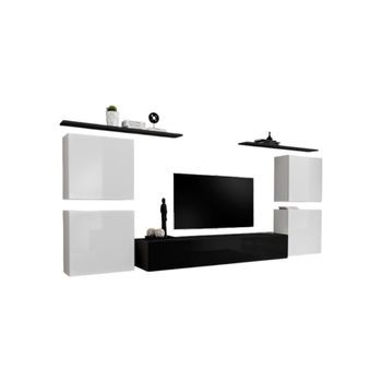 Conjunto De Muebles Para Sala Switch Iv Diseño, Color Negro Y Blanco Brillante.