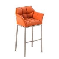 taburete de bar silla alta para mostrador costura cuadrada asiento de pvc naranja 4 patas estables de acero inoxidable 100004712