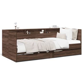 Sofá Cama | Sofá Convertible Con Cajones Sin Colchón Roble Marrón 75x190 Cm