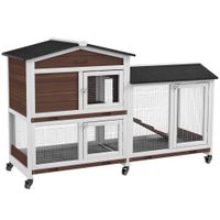 pawhut conejera exterior 1574x53x995cm jaula para conejos grande con ruedas techo asfaltico bandeja extraible y rampa marron