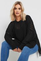 yours jersey negro hombros caidos de punto con calados mujer curvy y tallas grandes yours