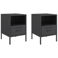 juego de 2 mesitas de noche - mesillas acero negro 36x39x505 cm mc5627