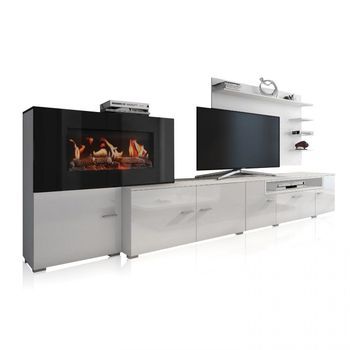 Salón Con Mueble De Tv Y Chimenea Eléctrica 290 Cm Olympo Blanco 290 X 170 X 45 Cm