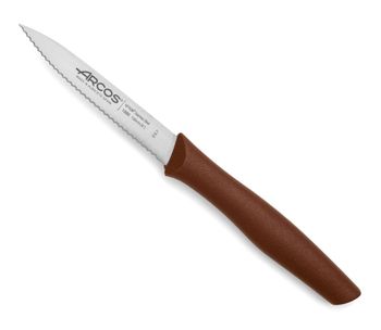 Cuchillo mondador hoja serrada acero inoxidable 100 mm mango marrón