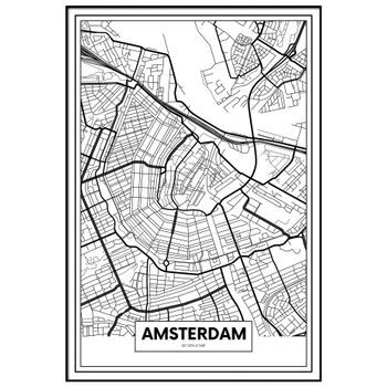 Panorama Cuadro Metacrilato Enmarcado Mapa De Ámsterdam 50x70 Cm