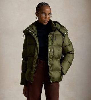 Polo Ralph Lauren para mujer. 211932183003 Chaqueta acolchada de plumón verde (L), Casual, Nylon