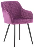 silla con patas de metal y asiento en terciopelo lila