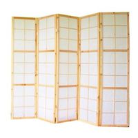 biombo de 5 paneles en madera natural y papel de arroz 175x220cm par06035