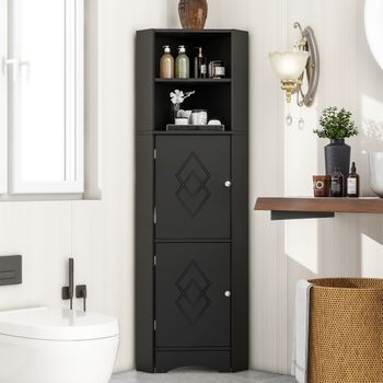Armario De Esquina - Mueble Para Baño - Tablero De Partículas - Negro (36.5x36.5x155cm)