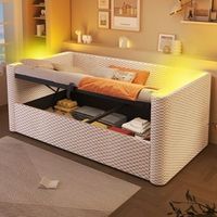cama sofa con iluminacion led mecanismo de almacenamiento hidraulico somier de lamas terciopelo beige 90x200 cm