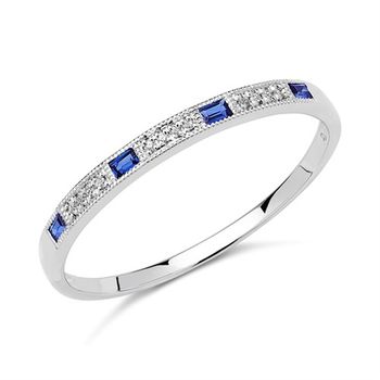 Sortija 14 quilates oro blanco 12 diamantes 4 zafiros
