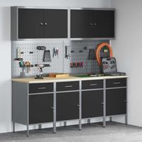 armario de trabajo 10 uds negro madera ingenierizada y acero vidaxl
