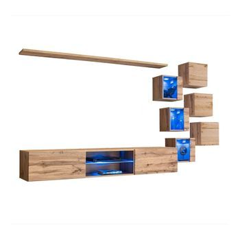 Conjunto De Muebles De Salón Switch Xxi Diseño – Roble – Led Integrado – Mueble Tv Suspendido