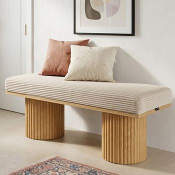 Banco de terciopelo de canalé beige
