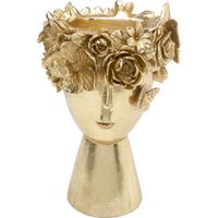 jarron de poliresina dorada para mujer con corona de flores h30