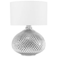 lampara de mesa plateada con pantalla blanca 55 cm base de vidrio de brillo intenso estilo glamour madon