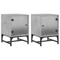 juego de 2 mesitas de noche con puertas de cristal 35 x 37 x 50 cm madera de ingenieria gris dec035979